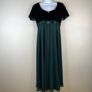 Vintage Y2K Velvet Chiffon Jane Austen Regency Formal Maxi Dress 10 Holiday Gown